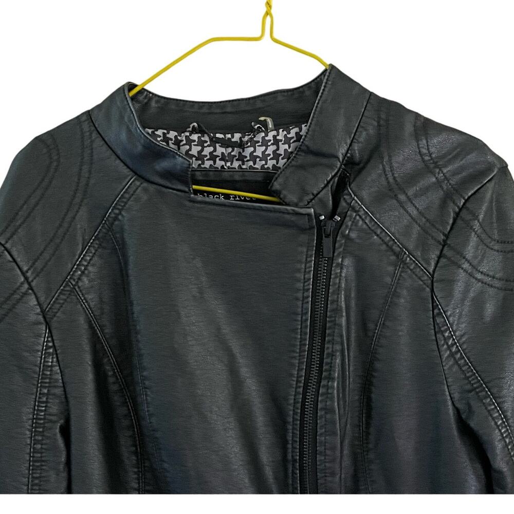 BLACK RIVET FAUX VEGAN LEATHER MOTO BIKER‎ JACKET BLACK ASYMMETRICAL FRONT ZIP L - Picture 4 of 12